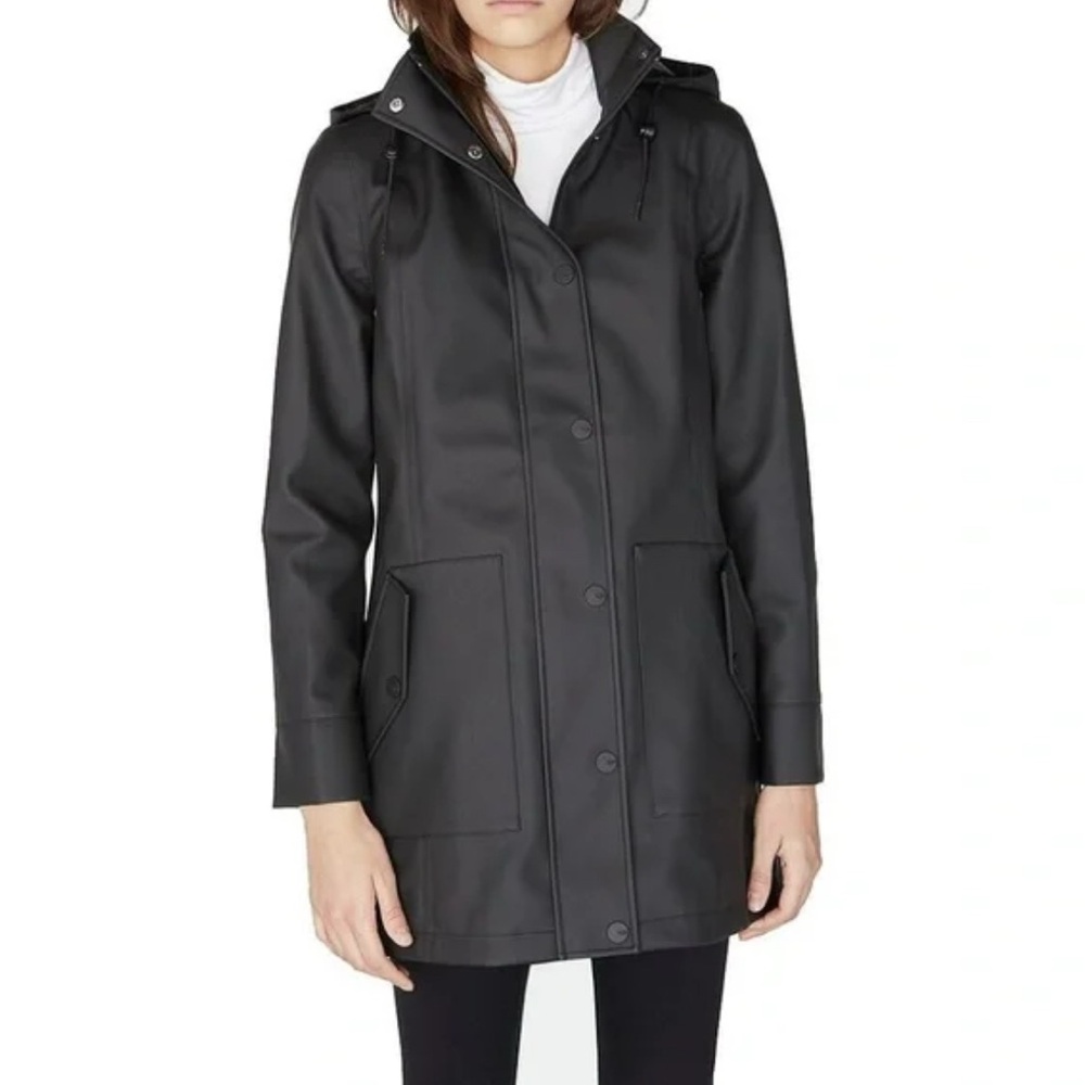 UGG Women's Black Rubberized Hooded Trench Coat size XS